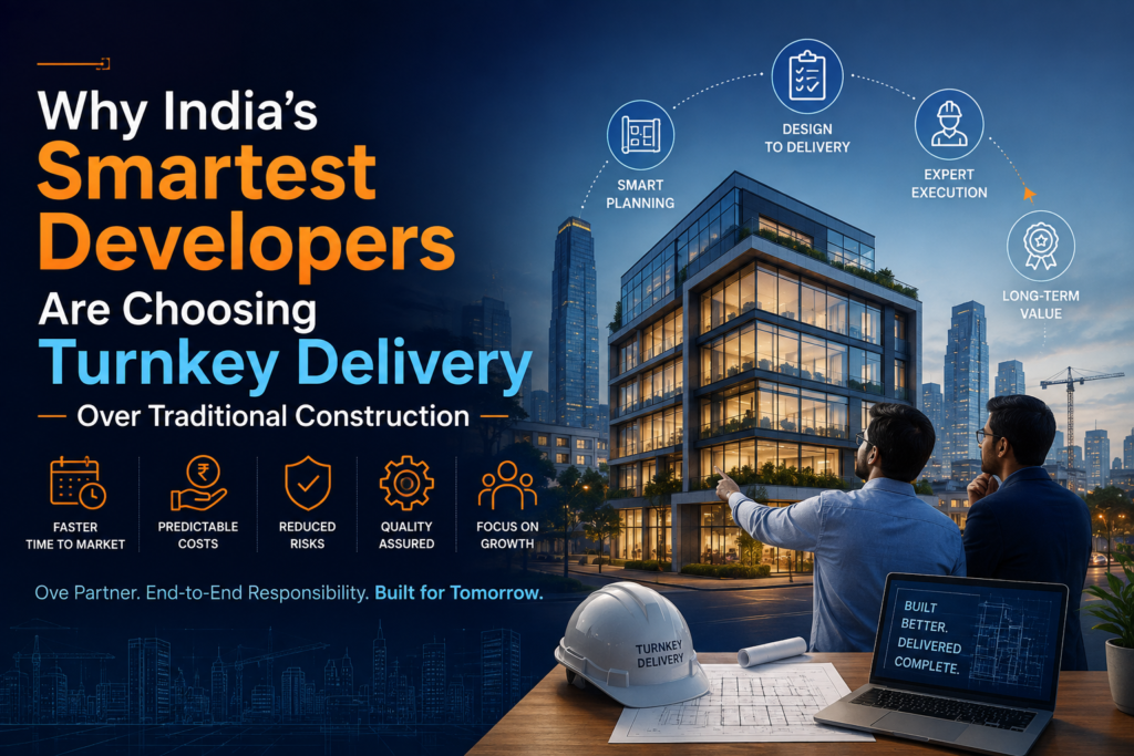 Turnkey construction project delivery commercial India Multi-discipline construction coordination site management Integrated development project facade landscape construction